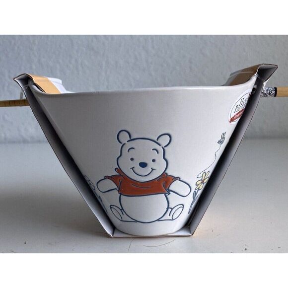 Disney Winnie The Pooh Hunny Time Engraved Ramen Noodle Bowl Chopsticks NEW - Picture 1 of 9